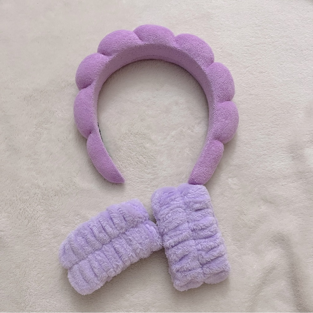 Spa Headband with Matching Wristband for Washing Face (Purple)